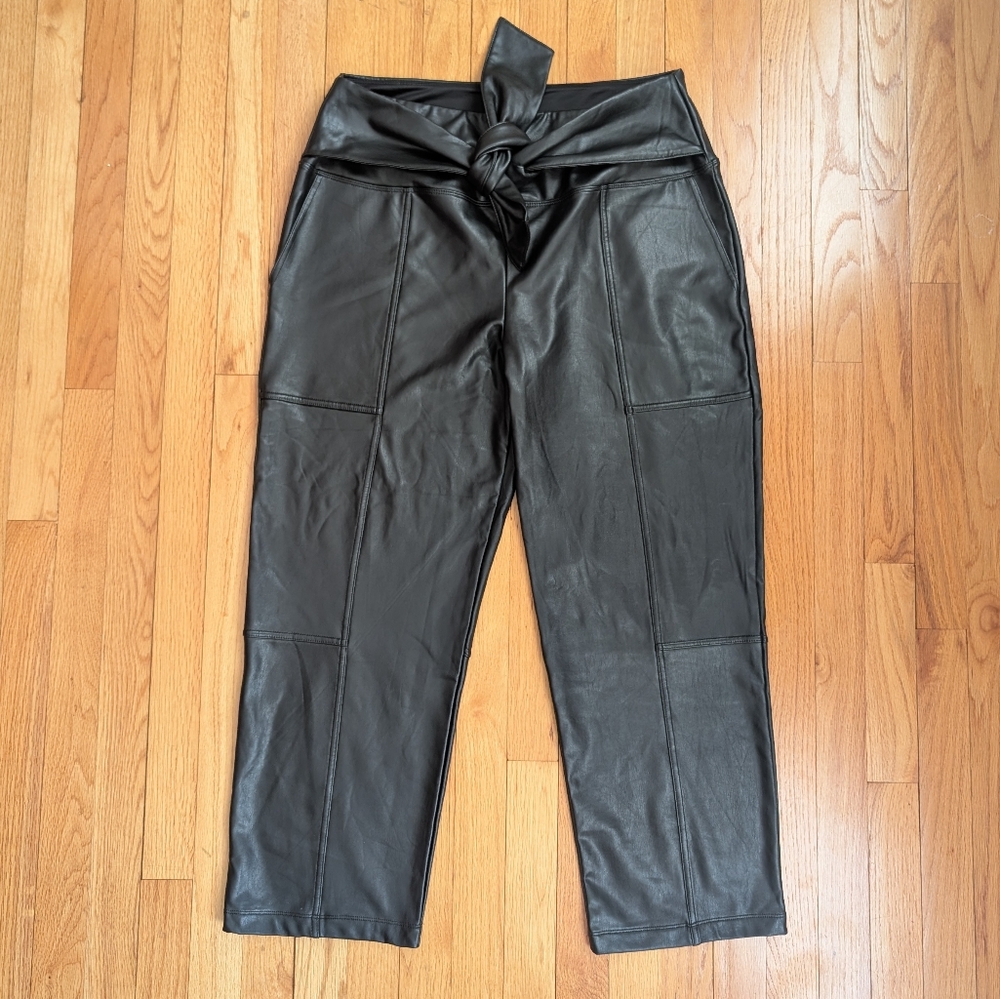 Joie Black Faux Leather Tie Front High Rise Straight Leg Pants